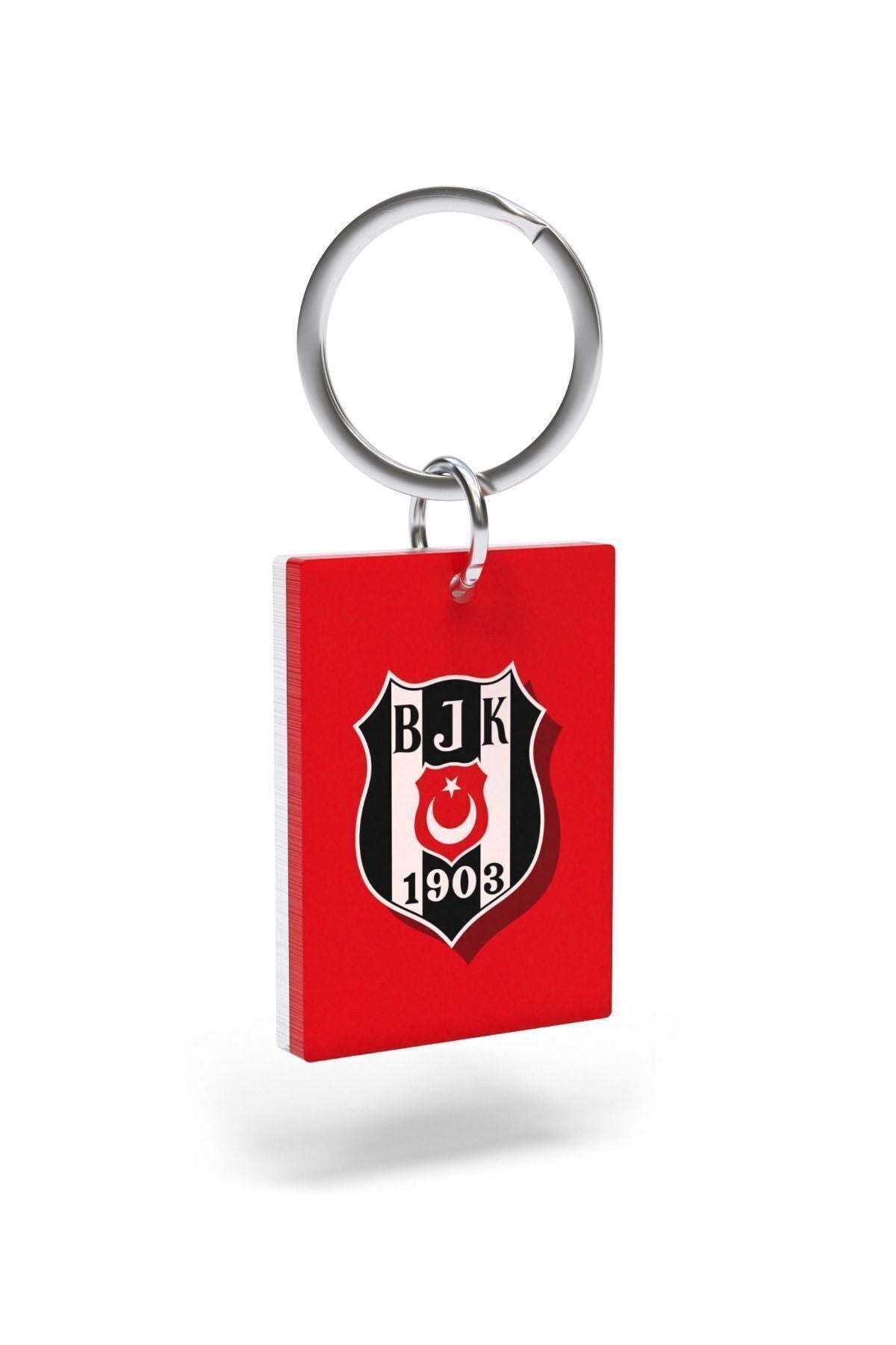 Beşiktaş Lisanslı Kırmızı Logolu Çift Taraflı Çubuklu Anahtarlık Kartal Ahşap Kutulu