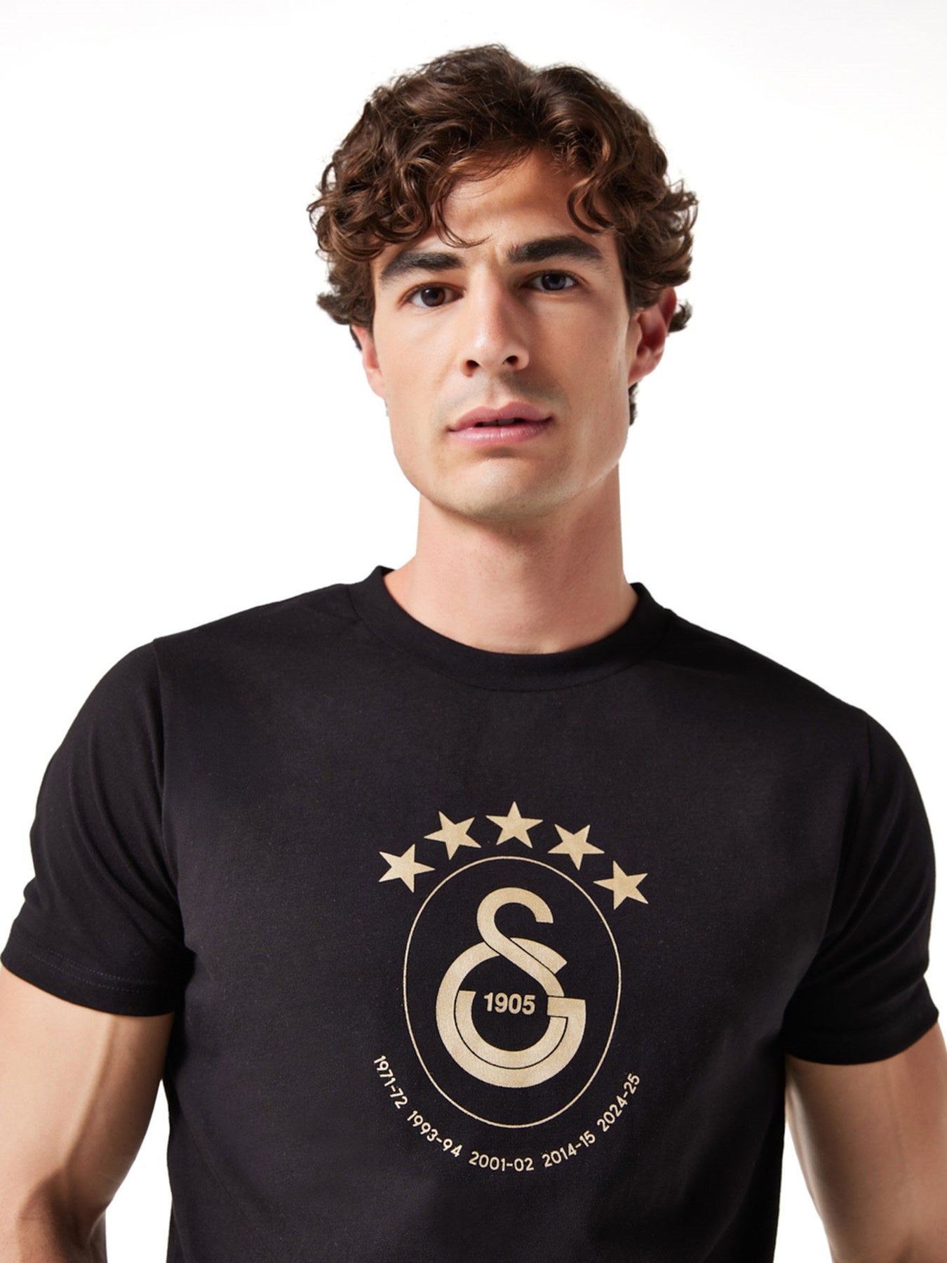 Galatasaray Lisanslı 2025 Logolu Şampiyonluk Siyah T-Shirt Şampiyonluk Özel Ahşap Kutulu