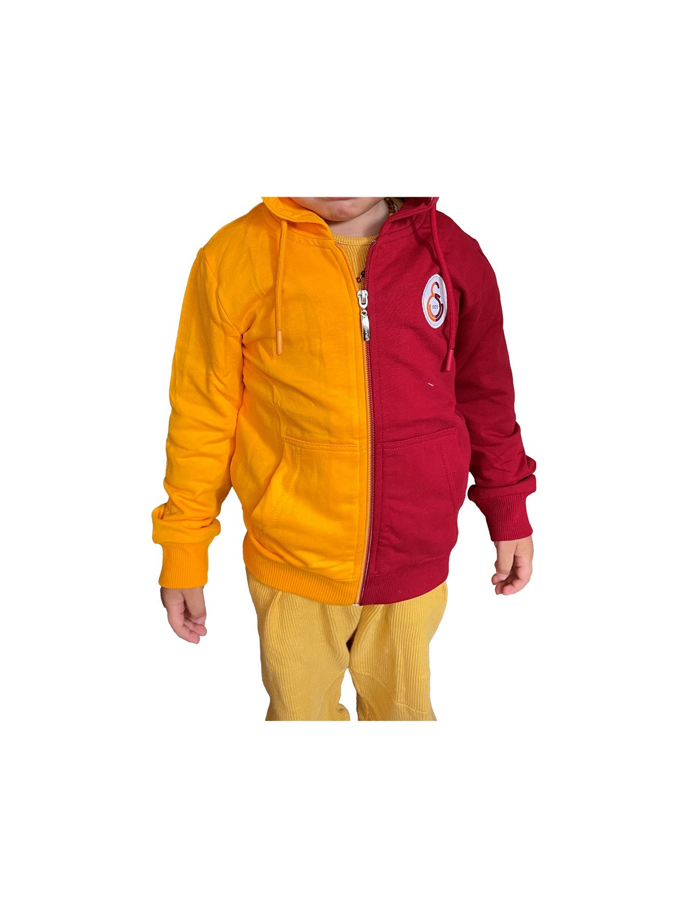 Galatasaray Lisanslı Sarı Kırmızı Kapşonlu Fermuarlı Çocuk Sweat