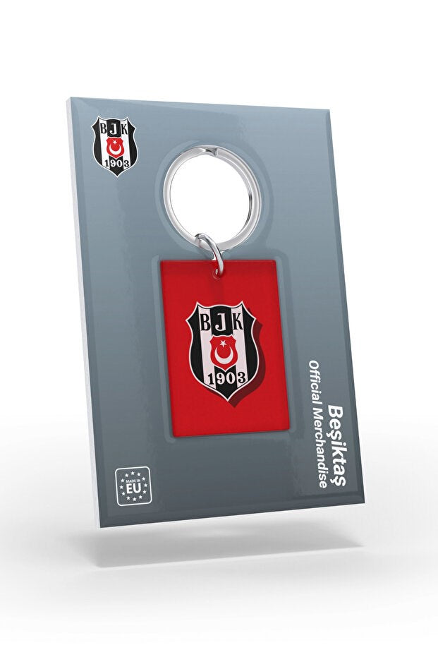 Beşiktaş Lisanslı Kırmızı Logolu Çift Taraflı Çubuklu Anahtarlık Kartal Ahşap Kutulu