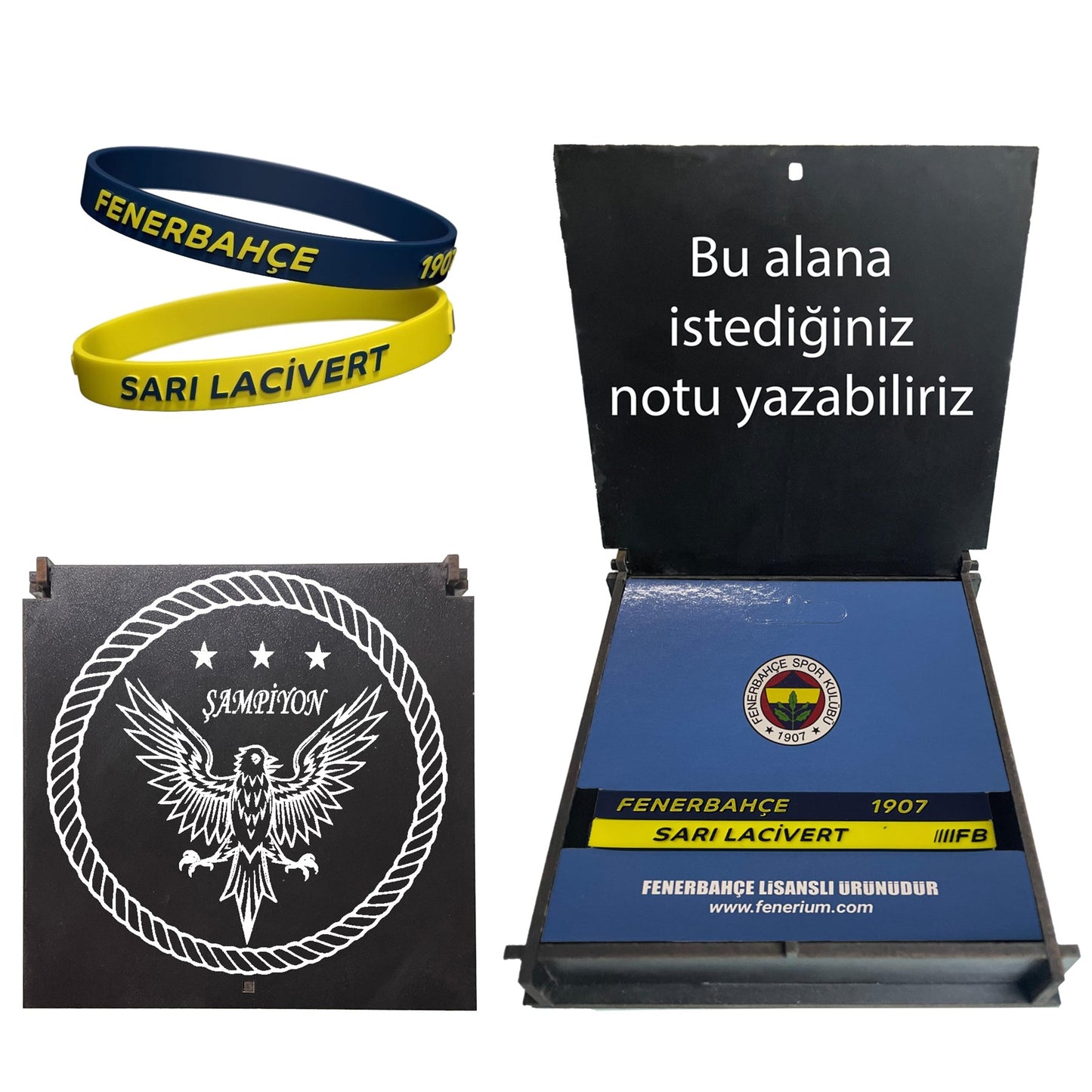 Fenerbahçe Lisanslı Siyah Ahşap Kutulu Sarı-Lacivert Bileklik