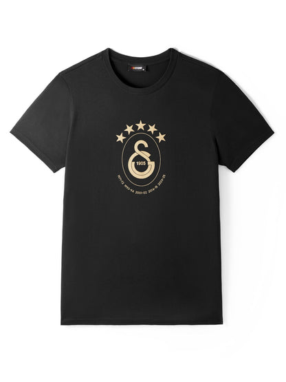 Galatasaray Lisanslı 2025 Logolu Şampiyonluk Siyah T-Shirt Şampiyonluk Özel Ahşap Kutulu