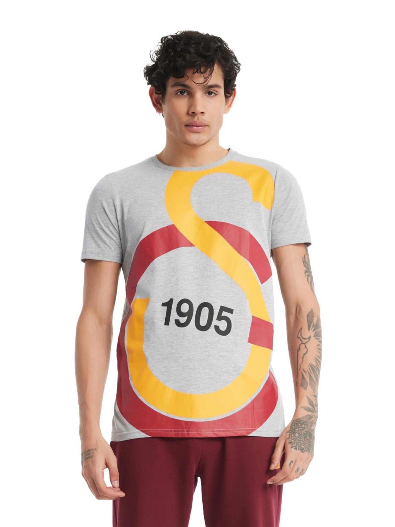 Galatasaray Lisanslı Büyük Logolu Gri T-Shirt