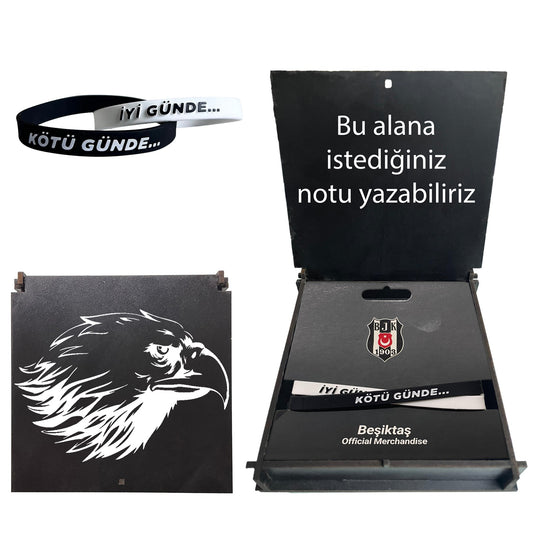Beşiktaş Lisanslı Bileklik Siyah Kartal Ahşap Kutulu