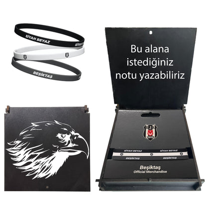 Beşiktaş Lisanslı Siyah Kartal Ahşap Kutulu 3 lü Bileklik