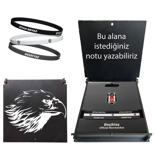 Beşiktaş Lisanslı Siyah Kartal Ahşap Kutulu 3 lü Bileklik