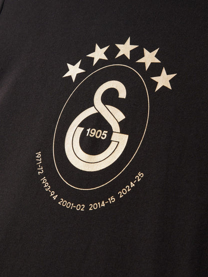 Galatasaray Lisanslı 2025 Logolu Şampiyonluk Siyah T-Shirt Şampiyonluk Özel Ahşap Kutulu