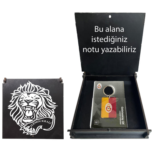 Galatasaray Lisanslı Sarı Kırmızı Anahtarlık Aslan Ahşap Kutulu