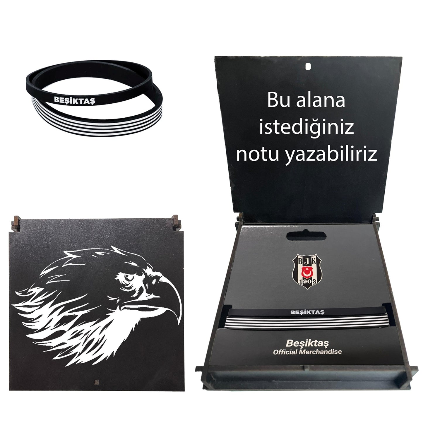 Beşiktaş Lisanslı 2'li Bileklik Siyah Kartal Ahşap Kutulu