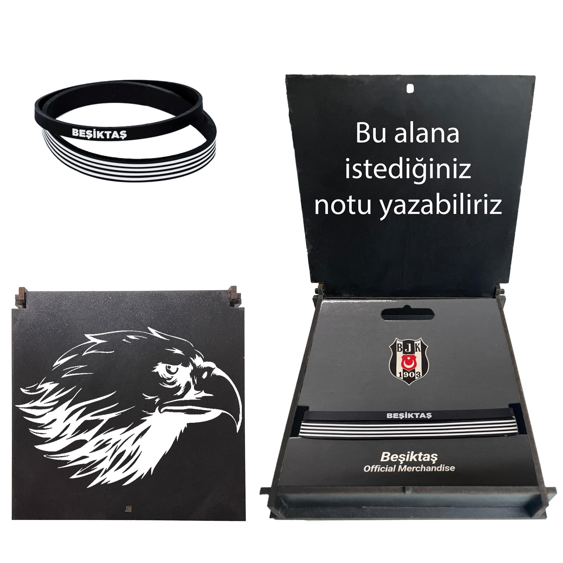 Beşiktaş Lisanslı 2'li Bileklik Siyah Kartal Ahşap Kutulu