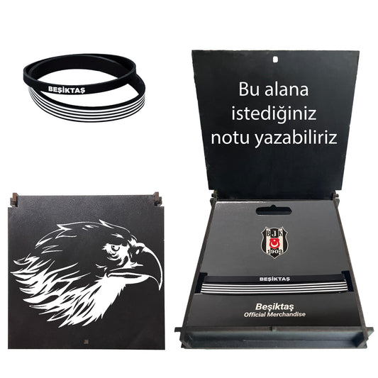 Beşiktaş Lisanslı 2'li Bileklik Siyah Kartal Ahşap Kutulu