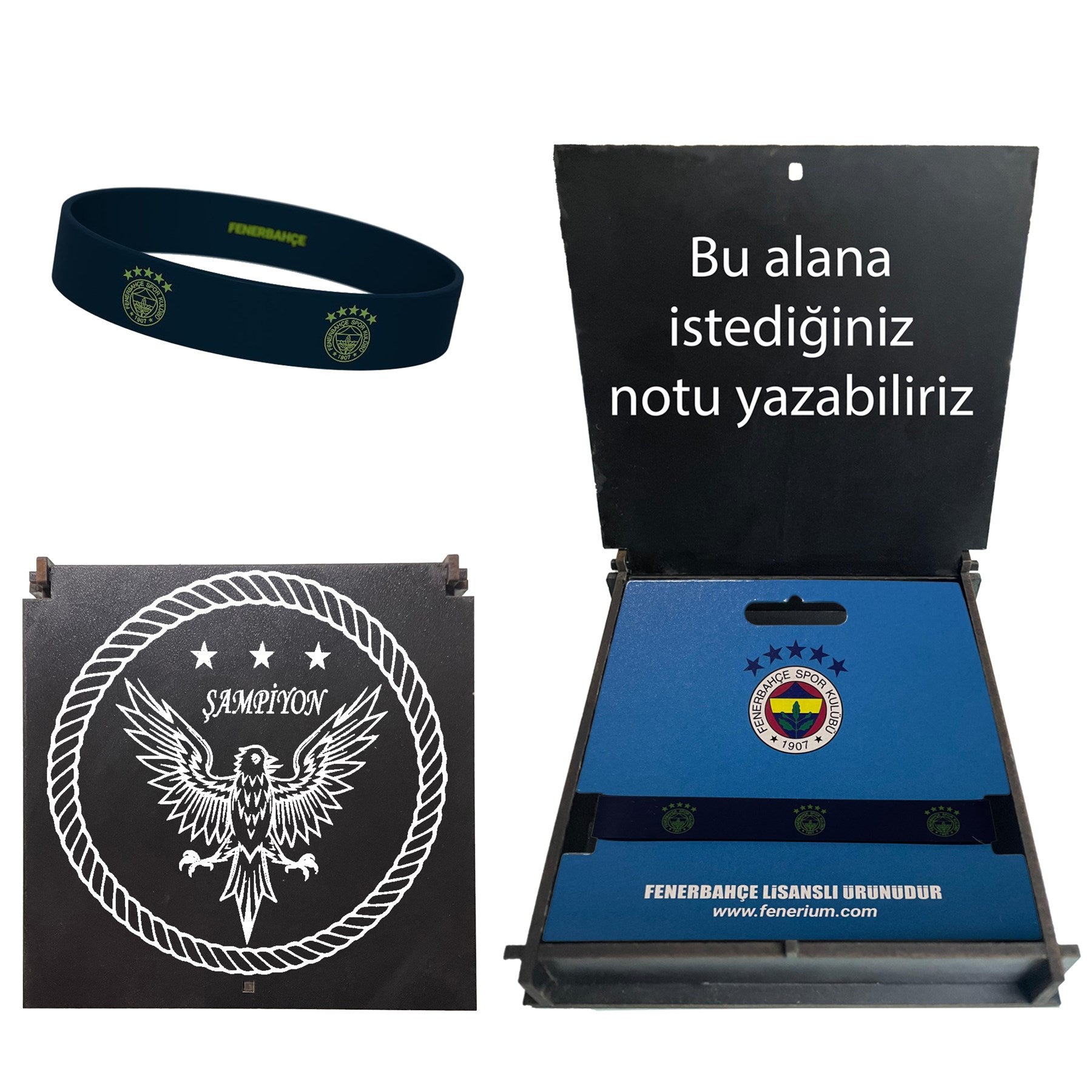 Fenerbahçe Lisanslı Logolu Hediye Siyah Ahşap Kutulu Bileklik