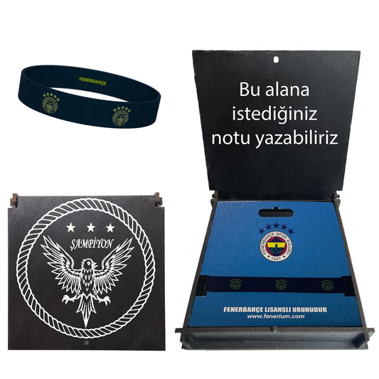 Fenerbahçe Lisanslı Logolu Hediye Siyah Ahşap Kutulu Bileklik