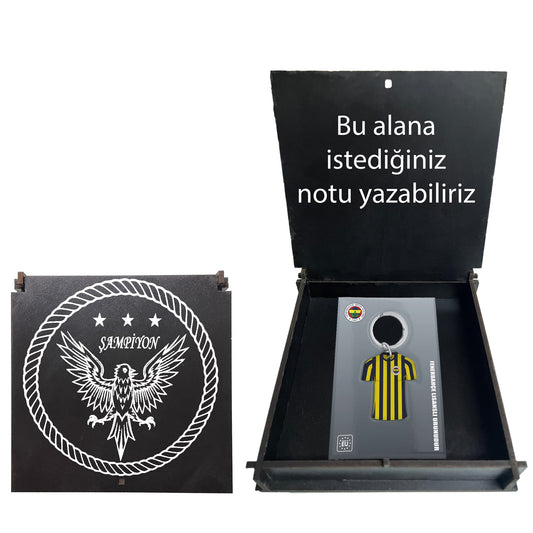 Fenerbahçe Lisanslı Çubuklu Forma Çift Taraflı  Anahtarlık Kanarya Ahşap Kutulu