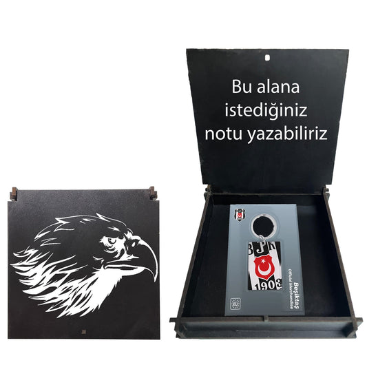 Beşiktaş Lisanslı Logolu Çift Taraflı Anahtarlık Kartal Ahşap Kutulu