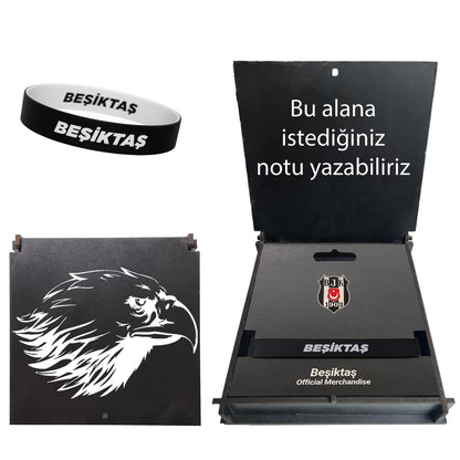 Beşiktaş Lisanslı Çift Taraflı Bileklik Siyah Kartal Ahşap Kutulu