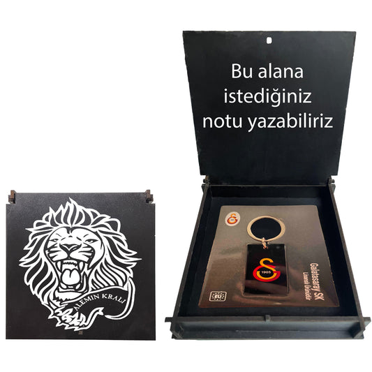 Galatasaray Lisanslı 1905 Yazılı Siyah Anahtarlık Aslan Ahşap Kutulu